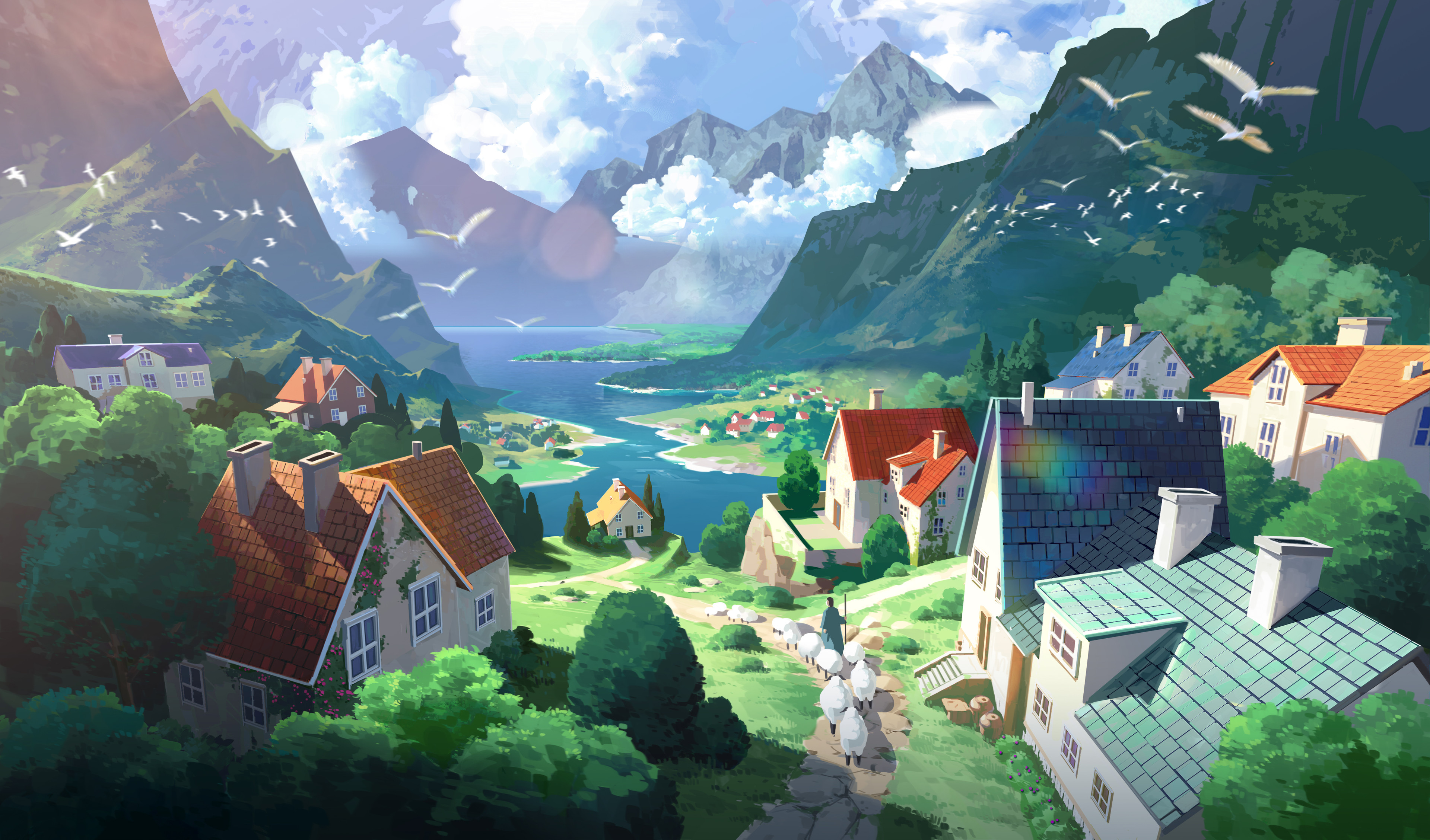 Town in Ghibli style by Kevin Gnutzmans