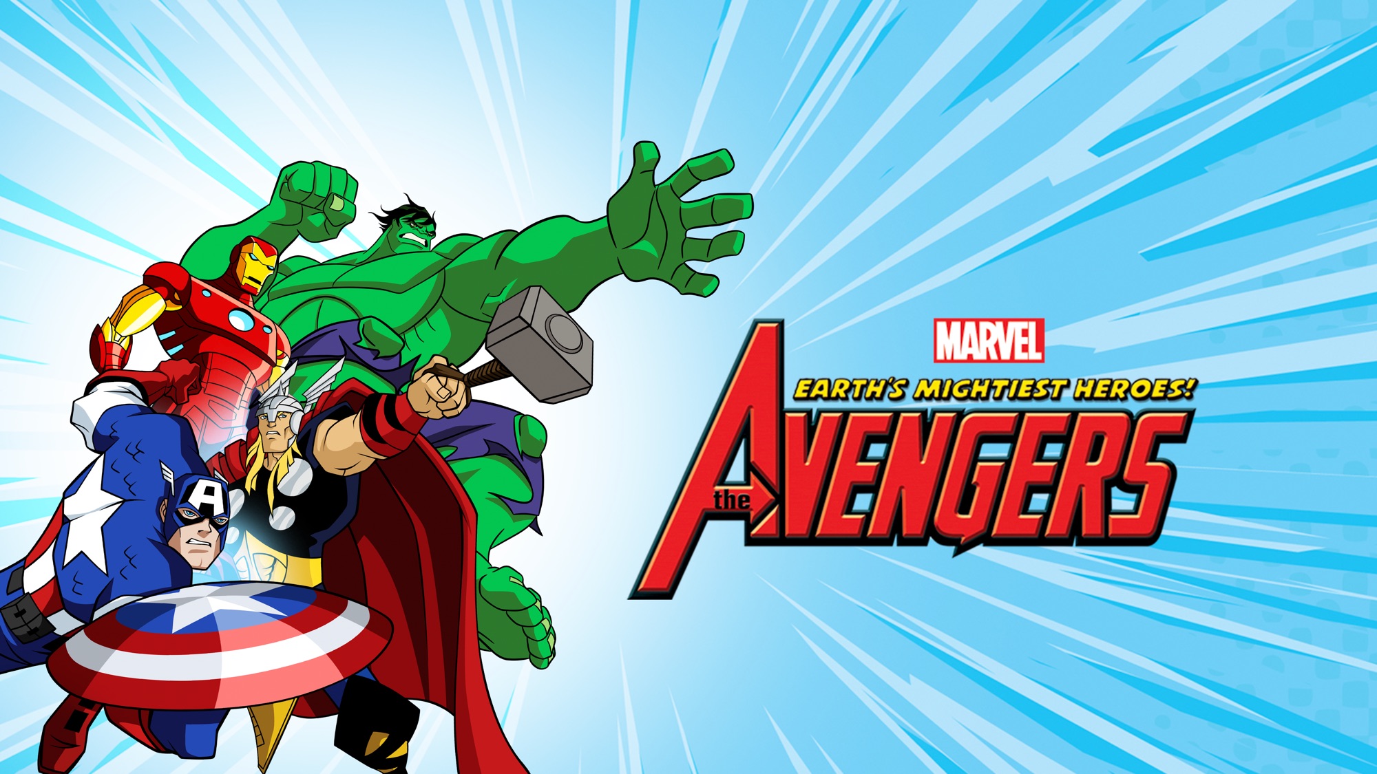Avengers: Earth's Mightiest Heroes HD desktop wallpaper featuring iconic characters from the TV show in action-packed poses.