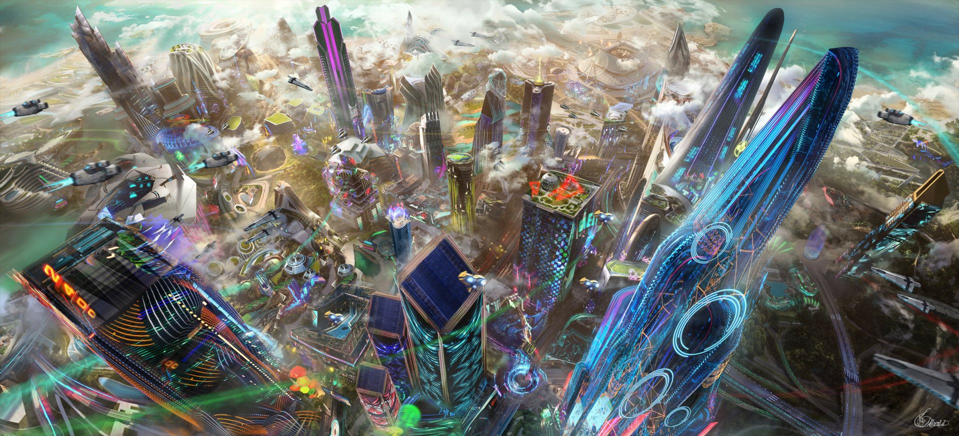 Download Sci Fi City Sci Fi City HD Wallpaper by MIKAIL IL | 3840x1745 ...
