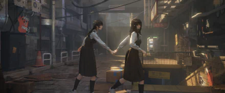 HD anime desktop wallpaper featuring Asa Mitaka from Chainsaw Man, set in a moody, urban environment, highlighting the War Devil theme.