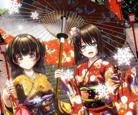 kimono Anime friends HD Desktop Wallpaper | Background Image