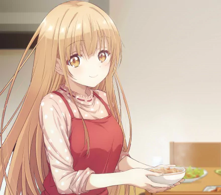 HD anime wallpaper featuring Mahiru Shiina from The Angel Next Door Spoils Me Rotten, showcasing her warm expression and soft lighting on a PC background.