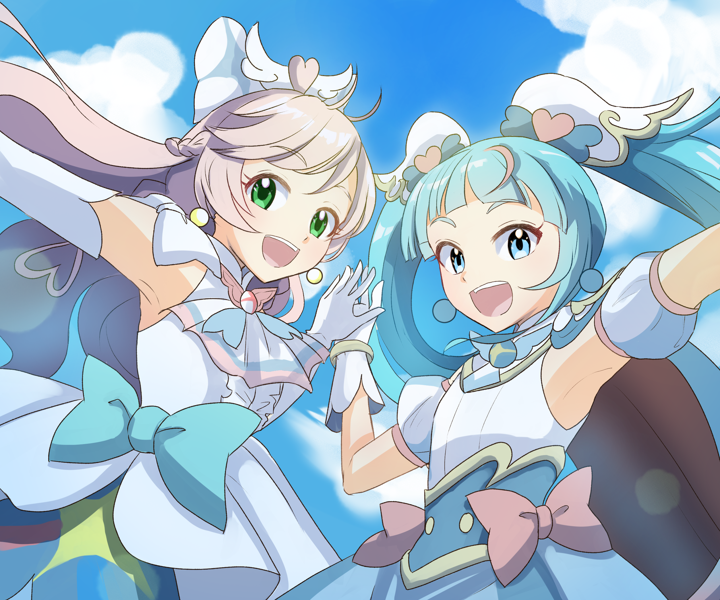 sora harewataru, nijigaoka mashiro, cure sky, cure prism, yuunagi tsubasa,  and 2 more (precure and 1 more) drawn by izumi_kirifu