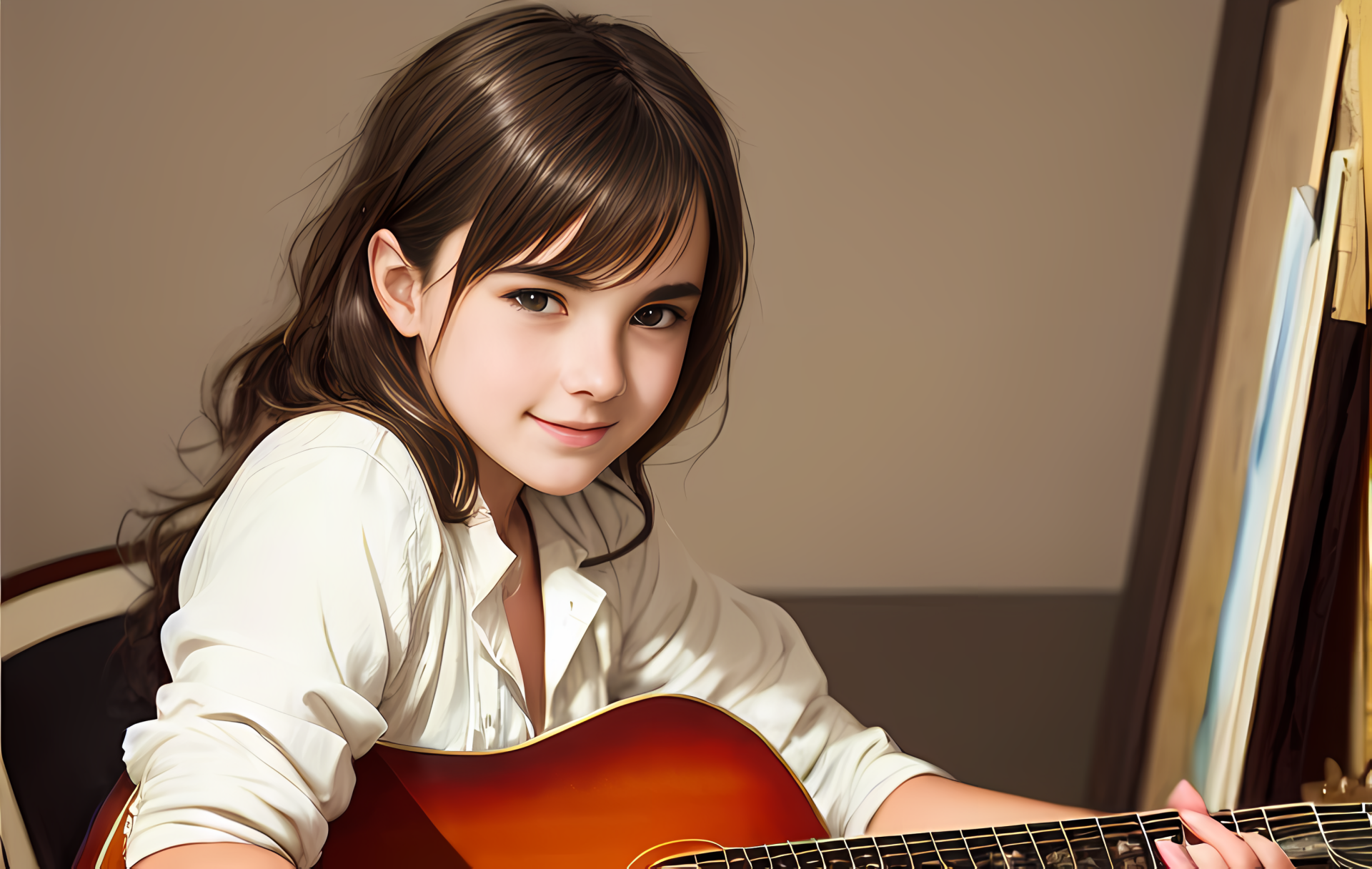 Download AI Art Cute Guitarist Guitar HD Wallpaper