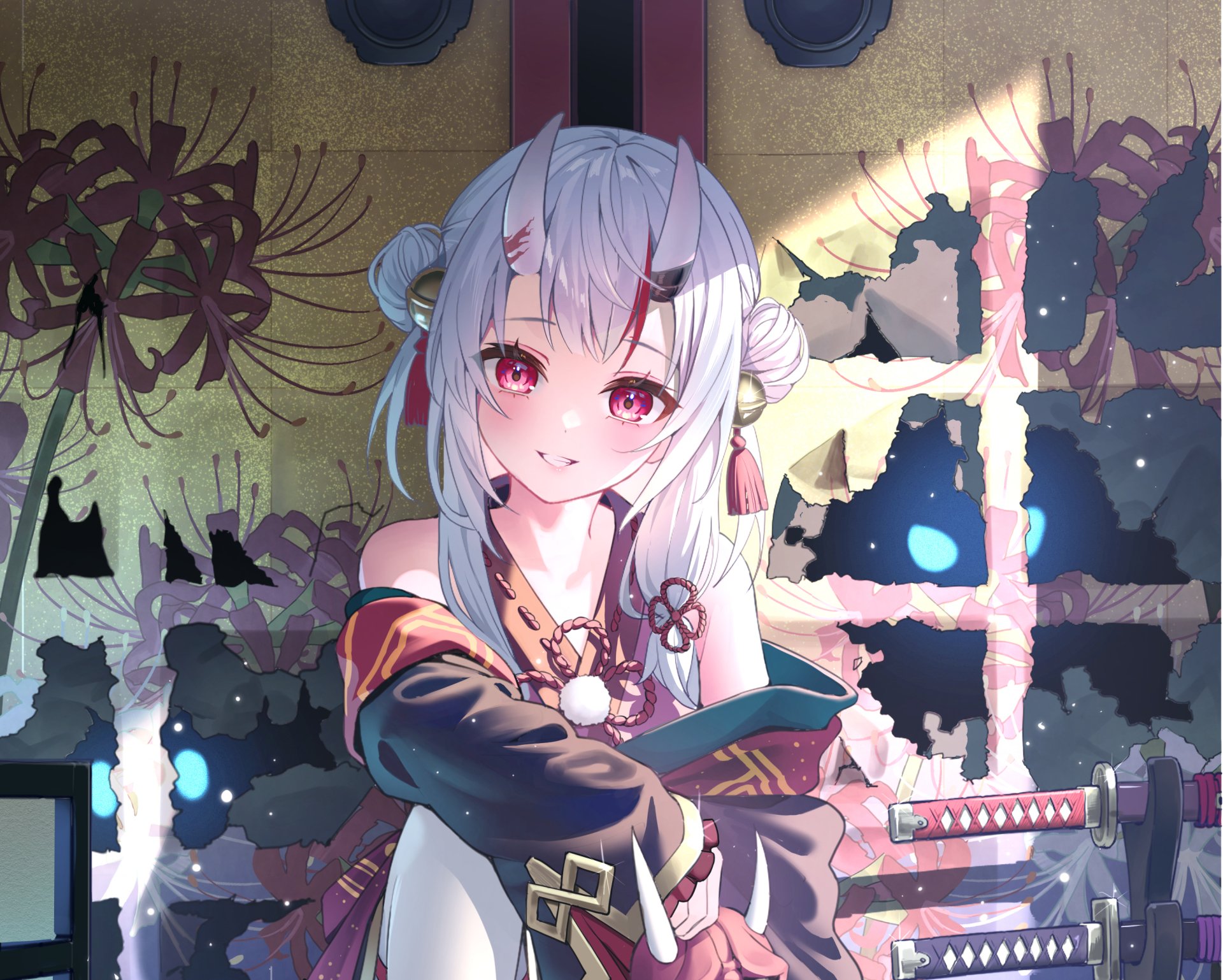 HD anime desktop wallpaper featuring Nakiri Ayame, a Virtual YouTuber from hololive, with detailed artwork and vibrant colors.