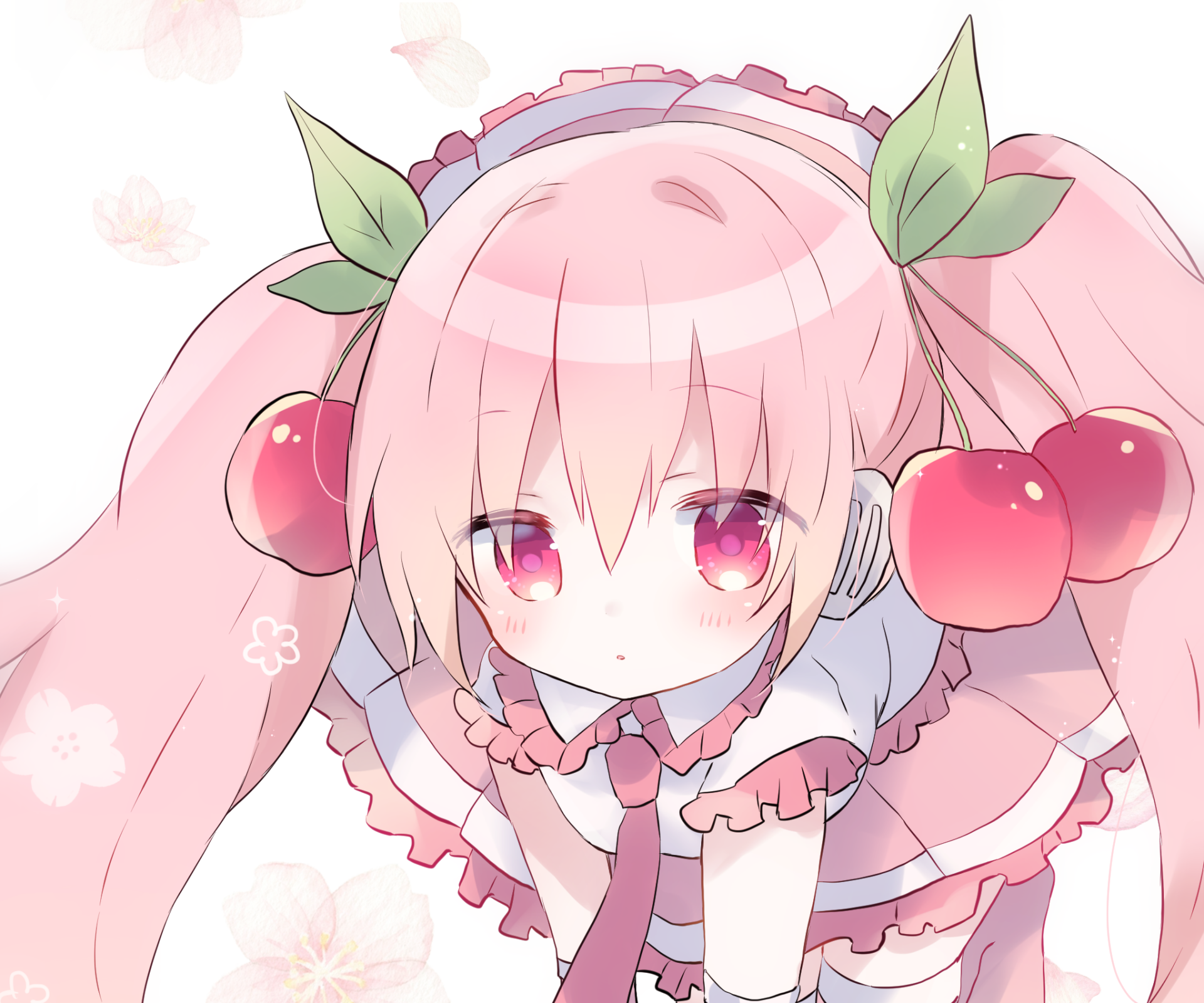 A vibrant HD wallpaper featuring Hatsune Miku, an iconic character from the Vocaloid series, depicted in anime style with pink hair and cherry-themed accessories.