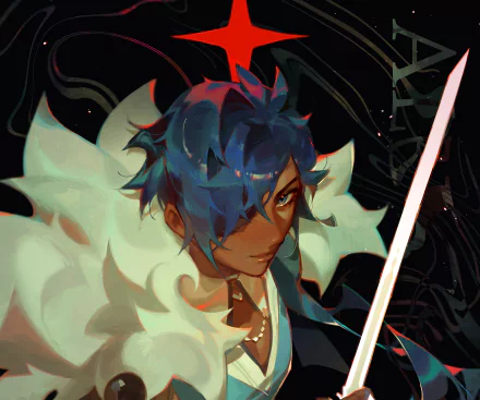 HD PC desktop wallpaper featuring Kaeya from the video game Genshin Impact, showcasing his distinct blue hair and intense gaze against a dark background.