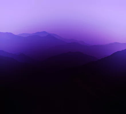 Artistic 4K Ultra HD desktop wallpaper featuring layered mountain silhouettes in varying shades of purple, creating a serene and misty landscape.