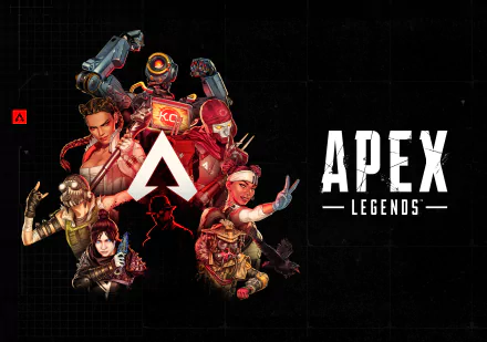 A vibrant HD desktop wallpaper featuring characters from Apex Legends, showcasing the game's dynamic art style and iconic logo against a dark background.