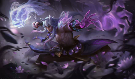 HD PC desktop wallpaper featuring Sett, a champion from the video game League of Legends, depicted with dynamic purple and white energy effects.