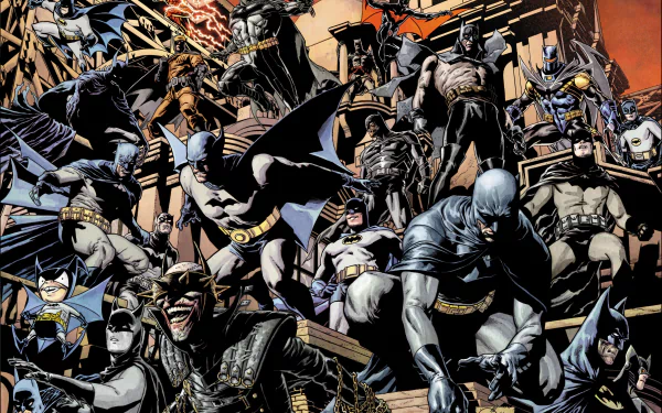 Comic-style Batman characters in dynamic poses, featured in a detailed 4K Ultra HD PC desktop wallpaper and background.