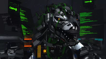  Chiptos Zilla Godzilla Robot Hacker with Terminal Screen - Grey NFT Wallpaper
