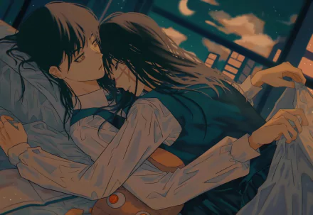 HD anime desktop wallpaper featuring Asa Mitaka from Chainsaw Man in an intimate, serene moment.