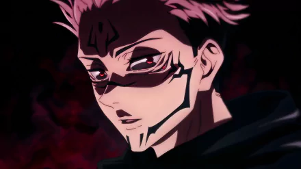 4K Ultra HD wallpaper of Sukuna from Jujutsu Kaisen featuring his Ryomen mask and Idle Transfiguration Domain Expansion in a dark, intense anime style.