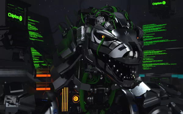  Chiptos Zilla Godzilla Robot Hacker with Terminal Screen - Grey NFT Wallpaper