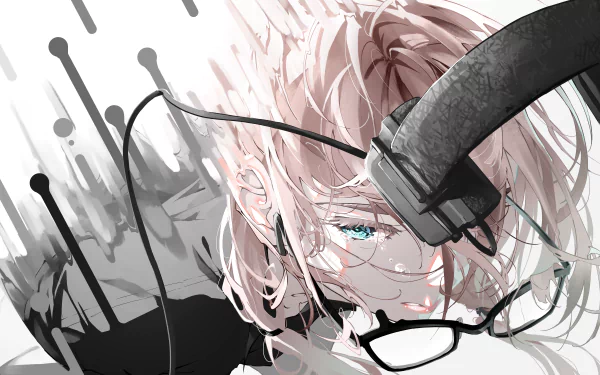 Anime girl with cool, intense expression and flowing light hair, set against a high-definition digital background, rendered in 8K Ultra HD for PC desktop wallpaper.