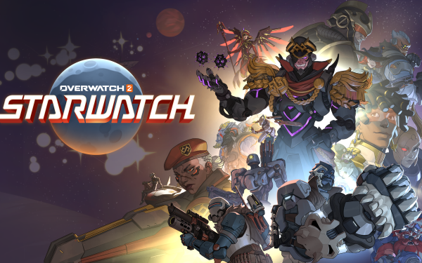 Overwatch 2 Starwatch HD wallpaper featuring dynamic artwork of characters ready for action, perfect for a desktop background.