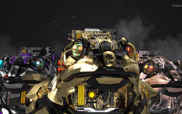  Chiptos X 3D Robot Frog Toad Robot 4K NFT Wallpaper Desktop Background Gold Silver Rose