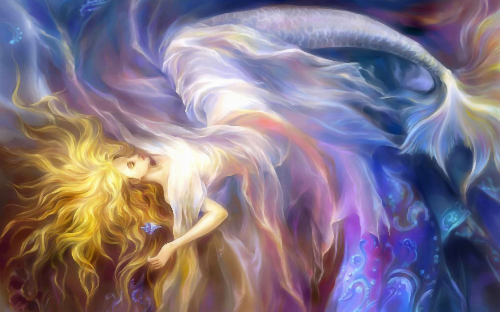 Fantasy mermaid desktop wallpaper by Rongrong Wang.