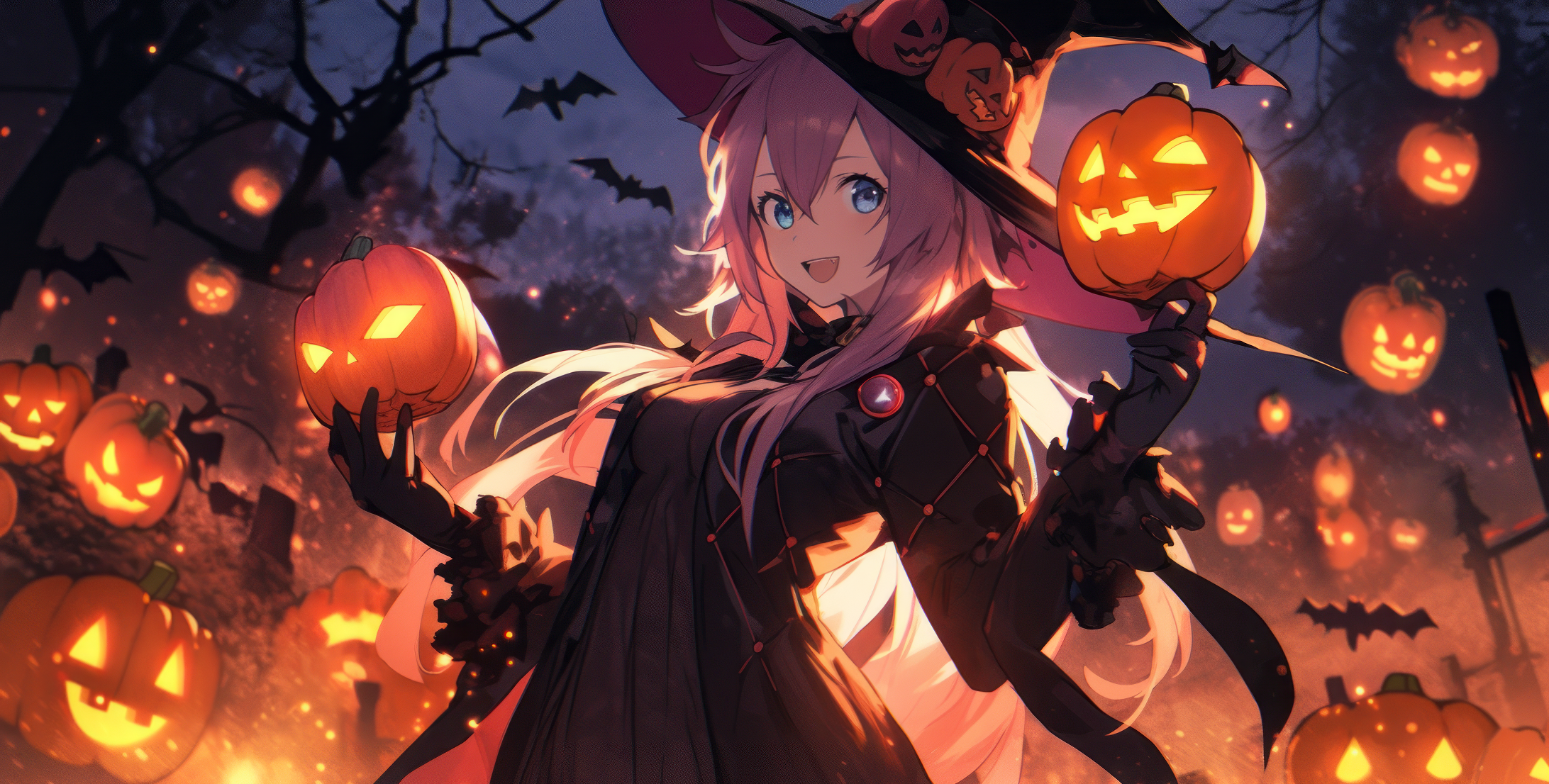 Anime Girl In Halloween Costume Wallpaper by patrika