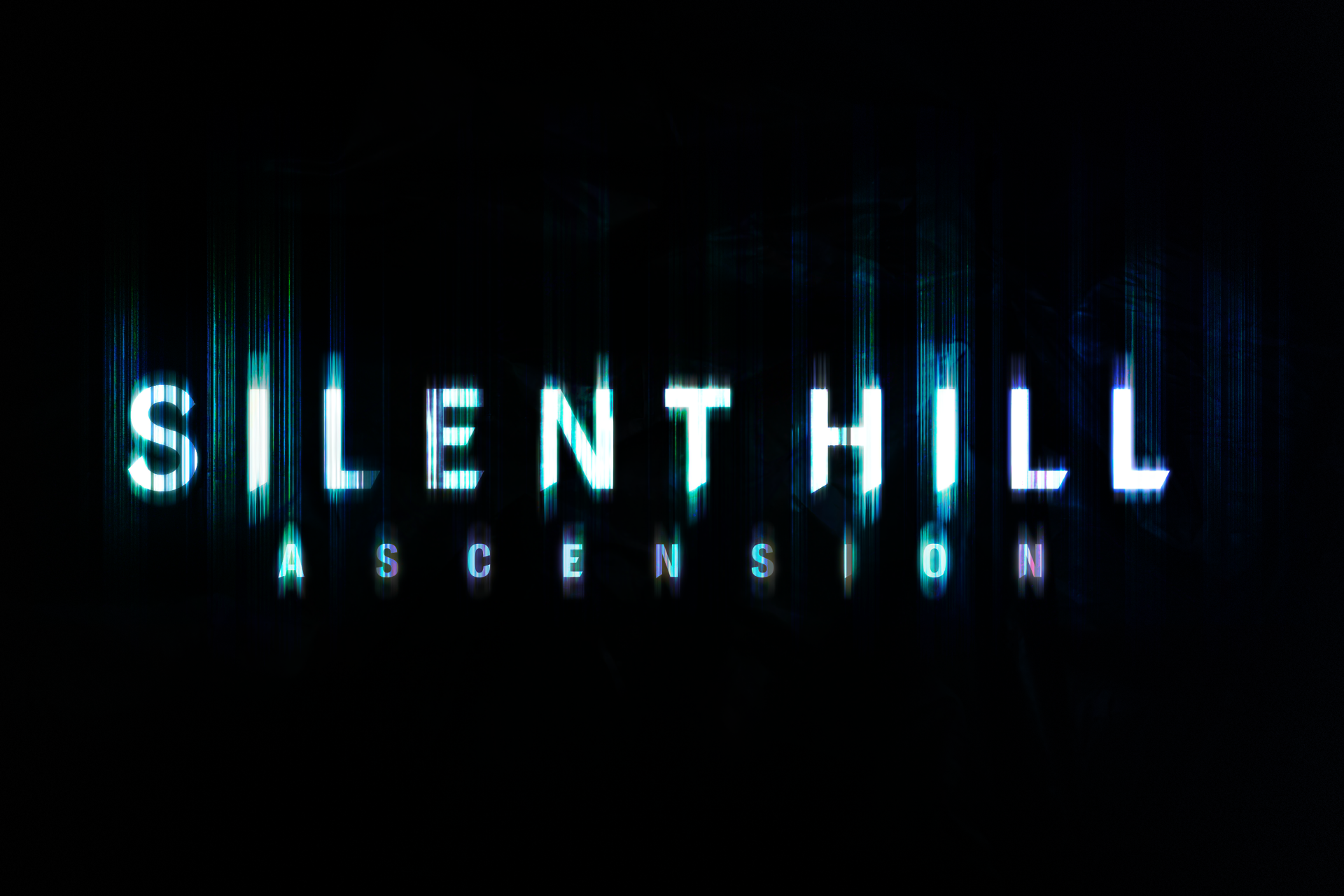HD Silent Hill: Ascension wallpaper with logo on a dark, glitchy background for desktop.