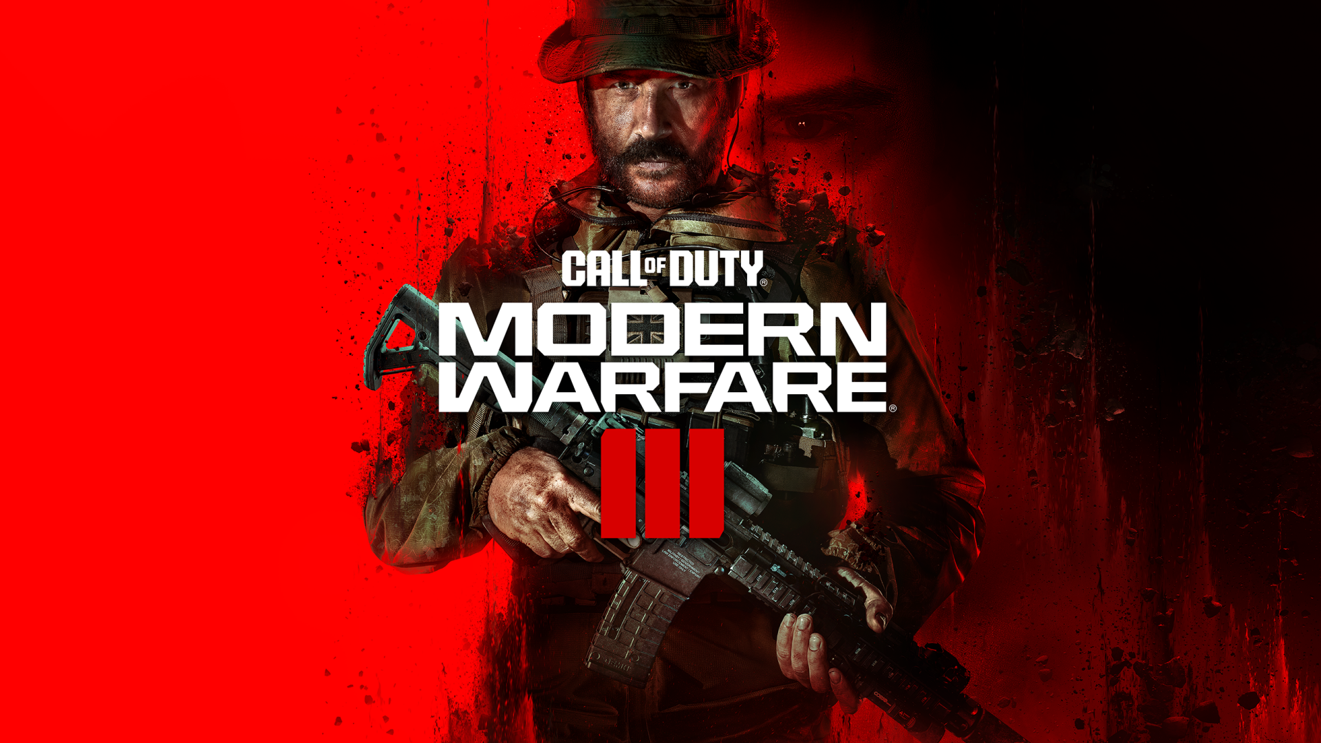 HD desktop wallpaper featuring John Price from Call of Duty: Modern Warfare III, set against a vibrant red background.