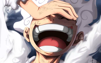 MYGIORNI, closed eyes, smiling, white hair, One Piece, Monkey D