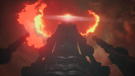 HD desktop wallpaper of The Lord of the Rings: Gollum with fiery silhouette and dramatic lighting.