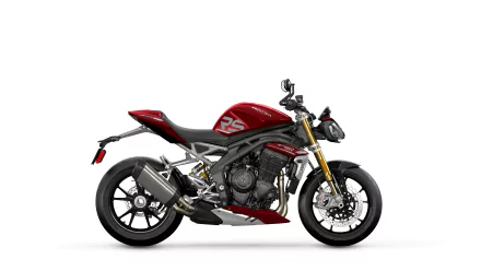 Triumph Speed Triple 1200 RS motorcycle in red and black color scheme, positioned as a high-resolution desktop wallpaper background.