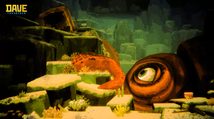 HD desktop wallpaper featuring an underwater scene with a cartoonish orange octopus from Dave the Diver game.