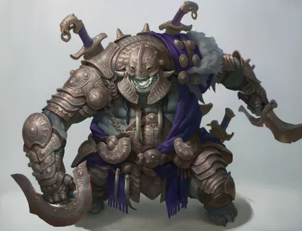 A formidable fantasy warrior, armored in intricate bronze, exudes strength and power, making this HD desktop wallpaper an impressive backdrop for fans of epic battles.