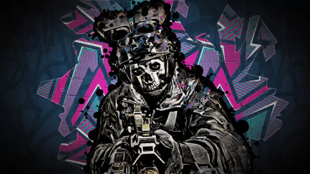 HD desktop wallpaper featuring a stylized soldier from Call of Duty: Warzone 2.0, set against a dynamic, abstract geometric backdrop.
