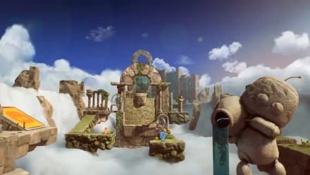 HD desktop wallpaper of Astro Bot Rescue Mission featuring whimsical floating islands, ancient ruins, and a character exploring the vibrant environment.