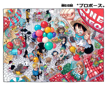 HD desktop wallpaper featuring the One Piece anime characters Monkey D. Luffy, Sanji, Nico Robin, Usopp, and Brook in a vibrant, detailed scene.