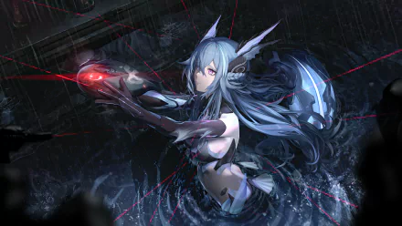 4K Ultra HD PC wallpaper featuring a character from the video game Punishing: Gray Raven, depicted in dynamic action with dark, futuristic tones and red energy accents.