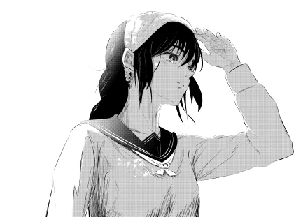 HD desktop wallpaper featuring Riko Amanai from the anime Jujutsu Kaisen. The monochromatic illustration shows her gazing into the distance with her hand shielding her eyes.