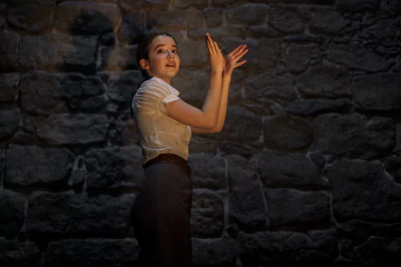 High-definition wallpaper featuring a person clapping hands in front of a stone wall, tagged with White Bird.