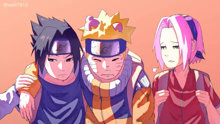 4K Ultra HD PC desktop wallpaper featuring anime characters Naruto Uzumaki, Sasuke Uchiha, and Sakura Haruno from the Naruto series.