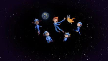 Sydney, Sean, Celery, Mindy, and Sunspot from Ready Jet Go!, featured in a lively HD desktop wallpaper.