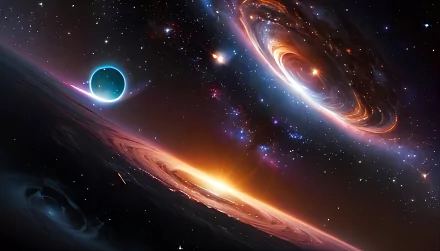4K Ultra HD sci-fi space wallpaper featuring a vibrant galaxy, glowing planets, and cosmic phenomena rendered with AI art in a stunning outer space scene.
