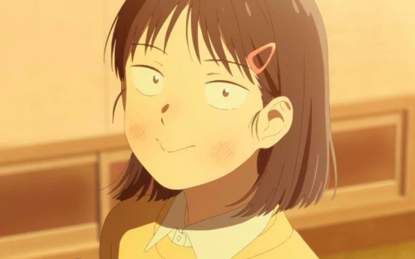 HD desktop wallpaper featuring a smiling character from Skip and Loafer with a warm-toned background.