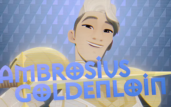 HD desktop wallpaper featuring a character from Nimona with the name Ambrosius Goldenloin displayed.