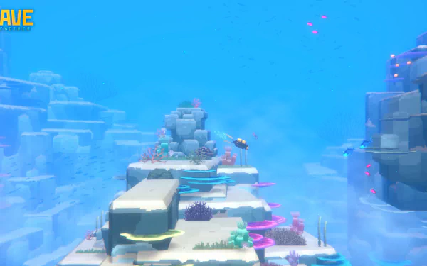 HD wallpaper of Dave the Diver underwater exploration game with vivid coral and marine life for desktop background.