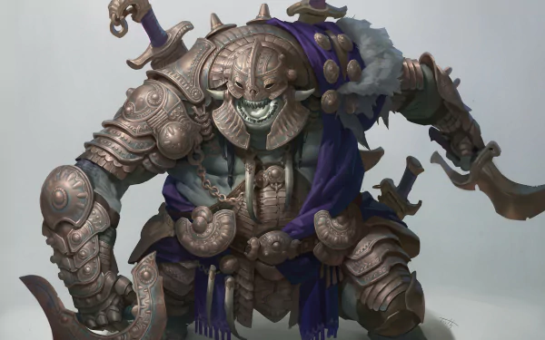 A formidable fantasy warrior, armored in intricate bronze, exudes strength and power, making this HD desktop wallpaper an impressive backdrop for fans of epic battles.