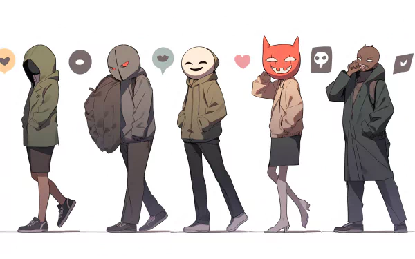 AI-generated art of characters with emoji heads for HD desktop wallpaper.
