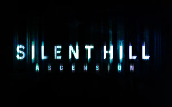 HD Silent Hill: Ascension wallpaper with logo on a dark, glitchy background for desktop.