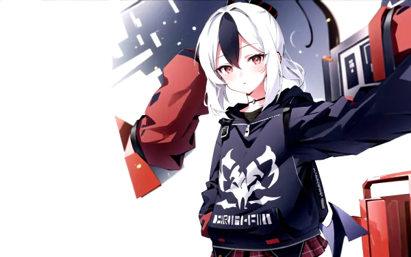 HD PC desktop wallpaper featuring Onikata Kayoko from the video game Blue Archive, depicted in a dynamic pose with a modern, tech-inspired background.