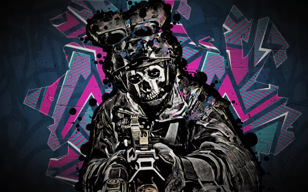 HD desktop wallpaper featuring a stylized soldier from Call of Duty: Warzone 2.0, set against a dynamic, abstract geometric backdrop.
