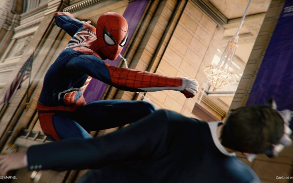 Spider-Man in dynamic action from Marvel's Spider-Man Remastered, perfect for HD desktop wallpaper and background.