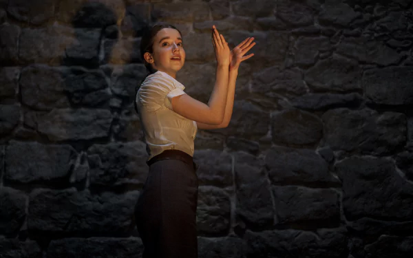 High-definition wallpaper featuring a person clapping hands in front of a stone wall, tagged with White Bird.